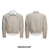 Deconstructed Faux-Layer Cropped Boxy Zip-Front Jacket - Khaki