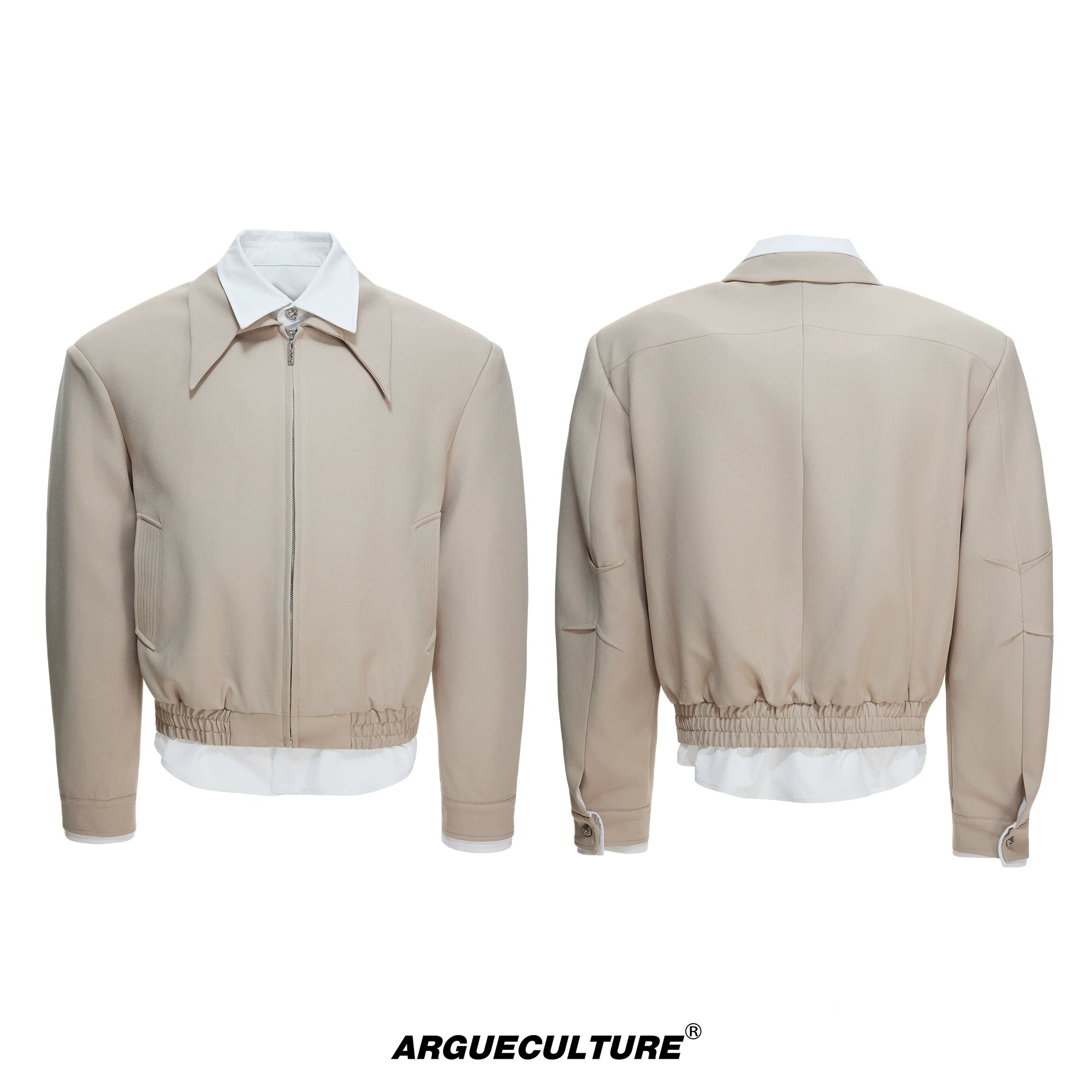 Deconstructed Faux-Layer Cropped Boxy Zip-Front Jacket - Khaki