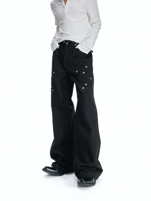 Floral Embroidered Rivet Straight-Leg Denim Jeans - main image 2