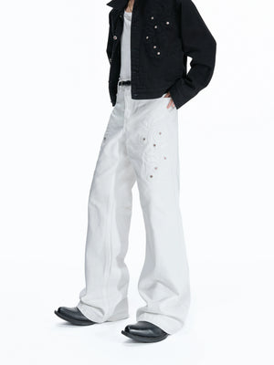 Floral Embroidered Rivet Straight-Leg Denim Jeans - main image 3