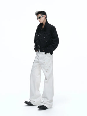 Floral Embroidered Rivet Straight-Leg Denim Jeans - main image 5