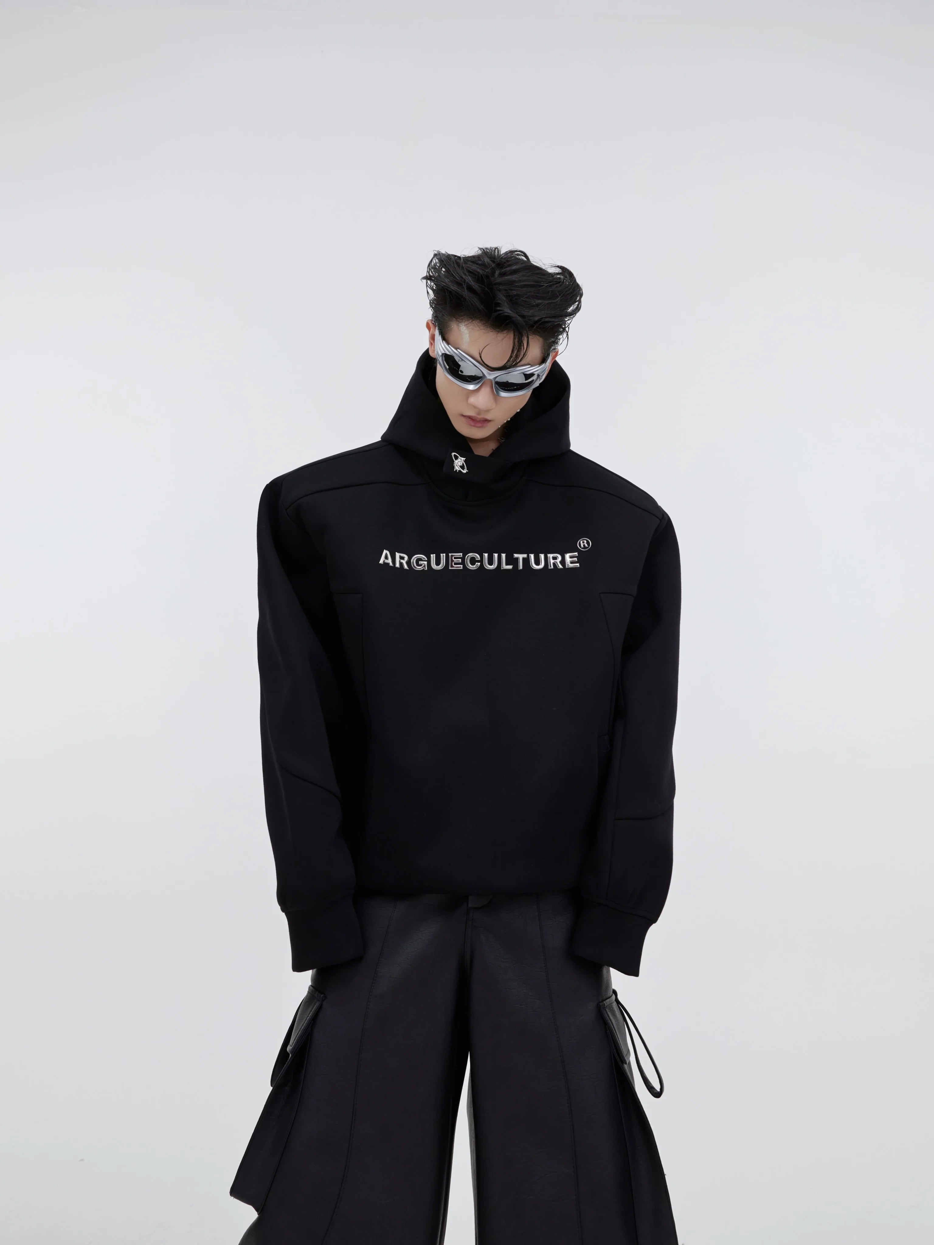 Oversized Hoodie with Shoulder Pads - Graphic Print Streetwear Top