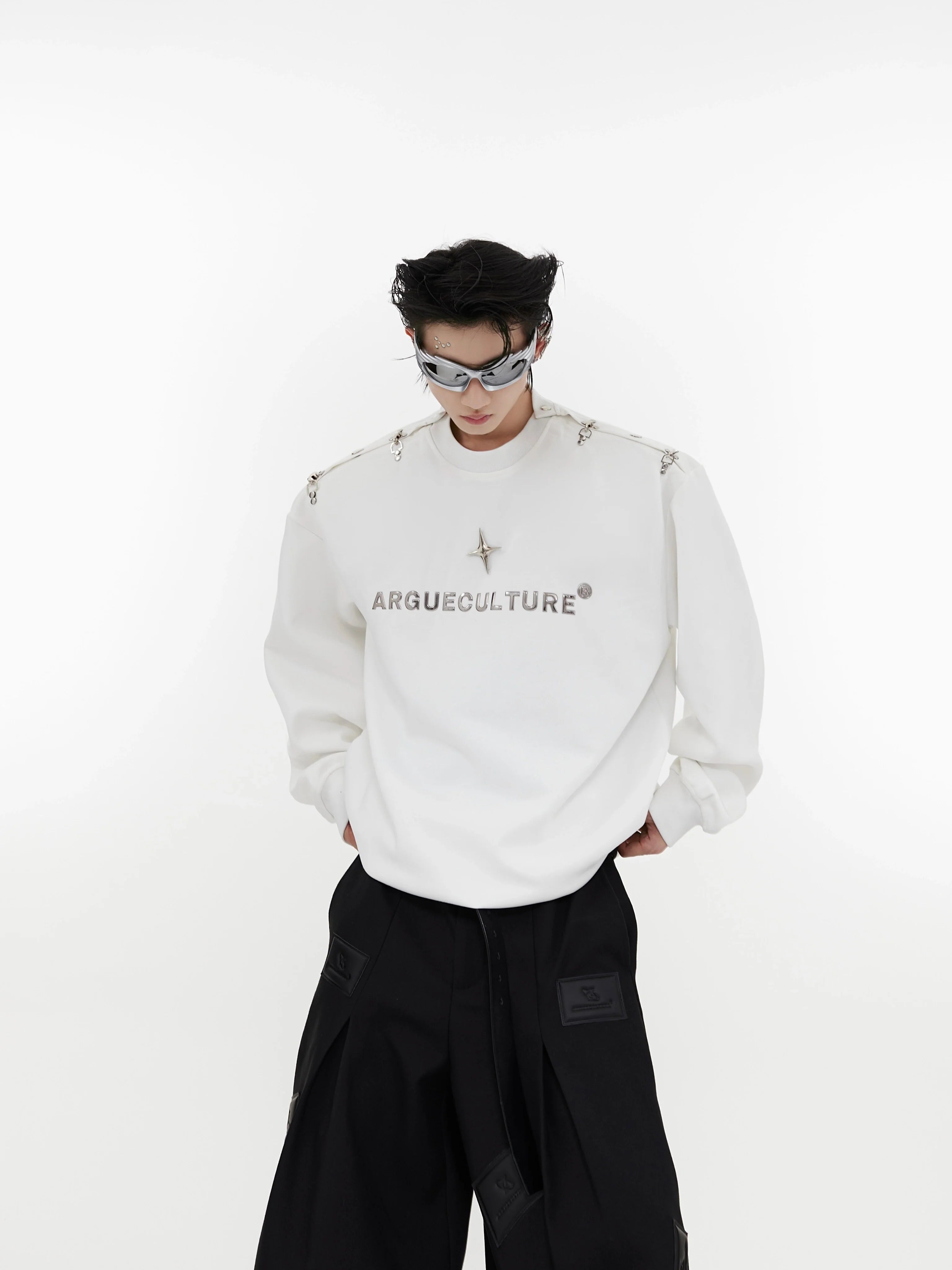Deconstructed Metal-Clip Oversized Hoodie - Drop Shoulder Long Sleeve