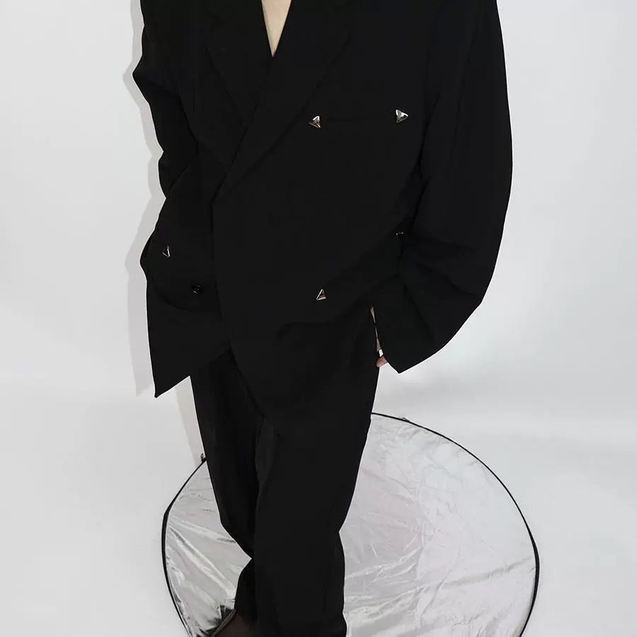 Oversized Blazer with Shoulder Pads-Minimalist Streetwear Top