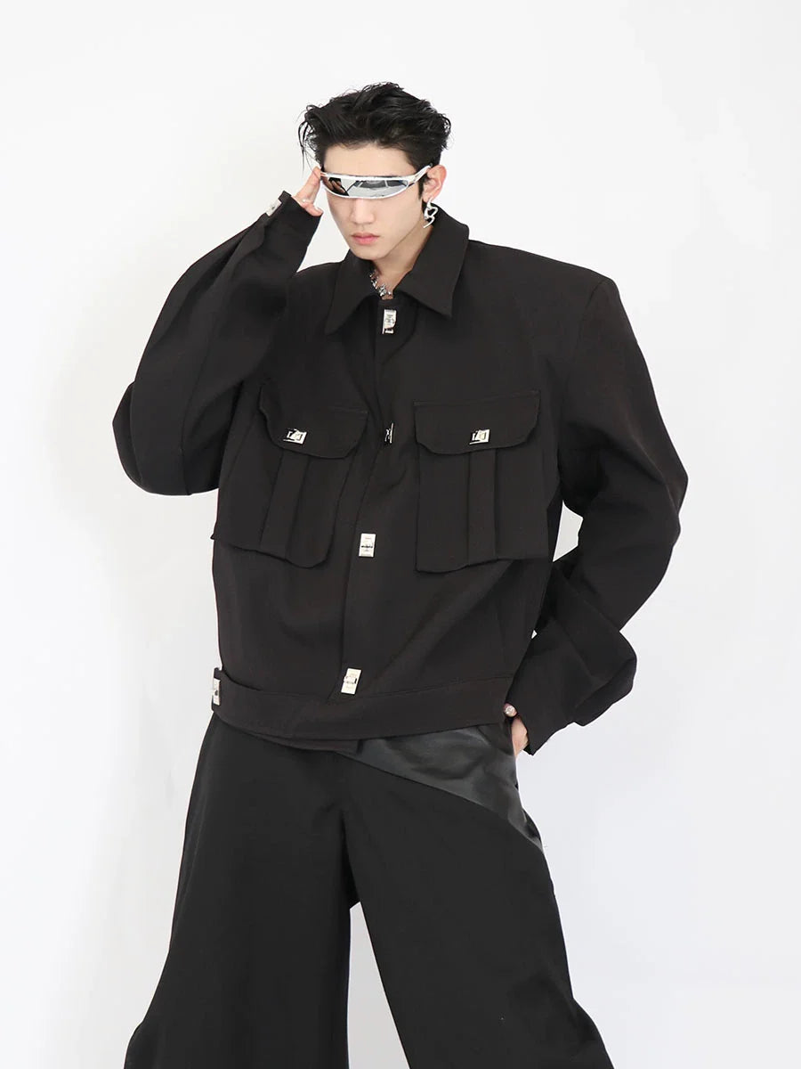 Streetwear Short Puffer Jacket - Metallic Buttons - Oversized Pockets