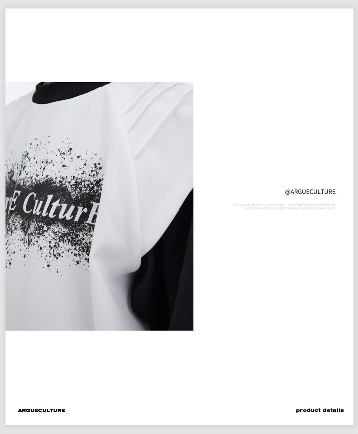 2 In 1 Short Sleeve T - Shirt with Ink Splash Print and Pleated Design - ArguE CulturE