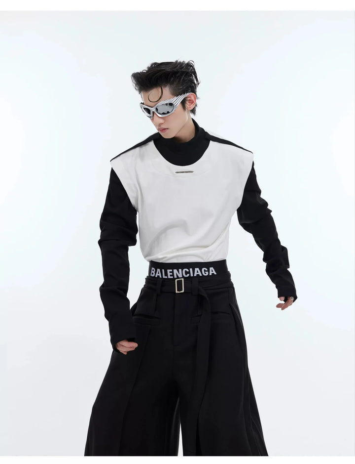 2 - in - 1 Slim - Fit Spliced Base Layer Color Block Long Sleeve T - Shirt - ArguE CulturE