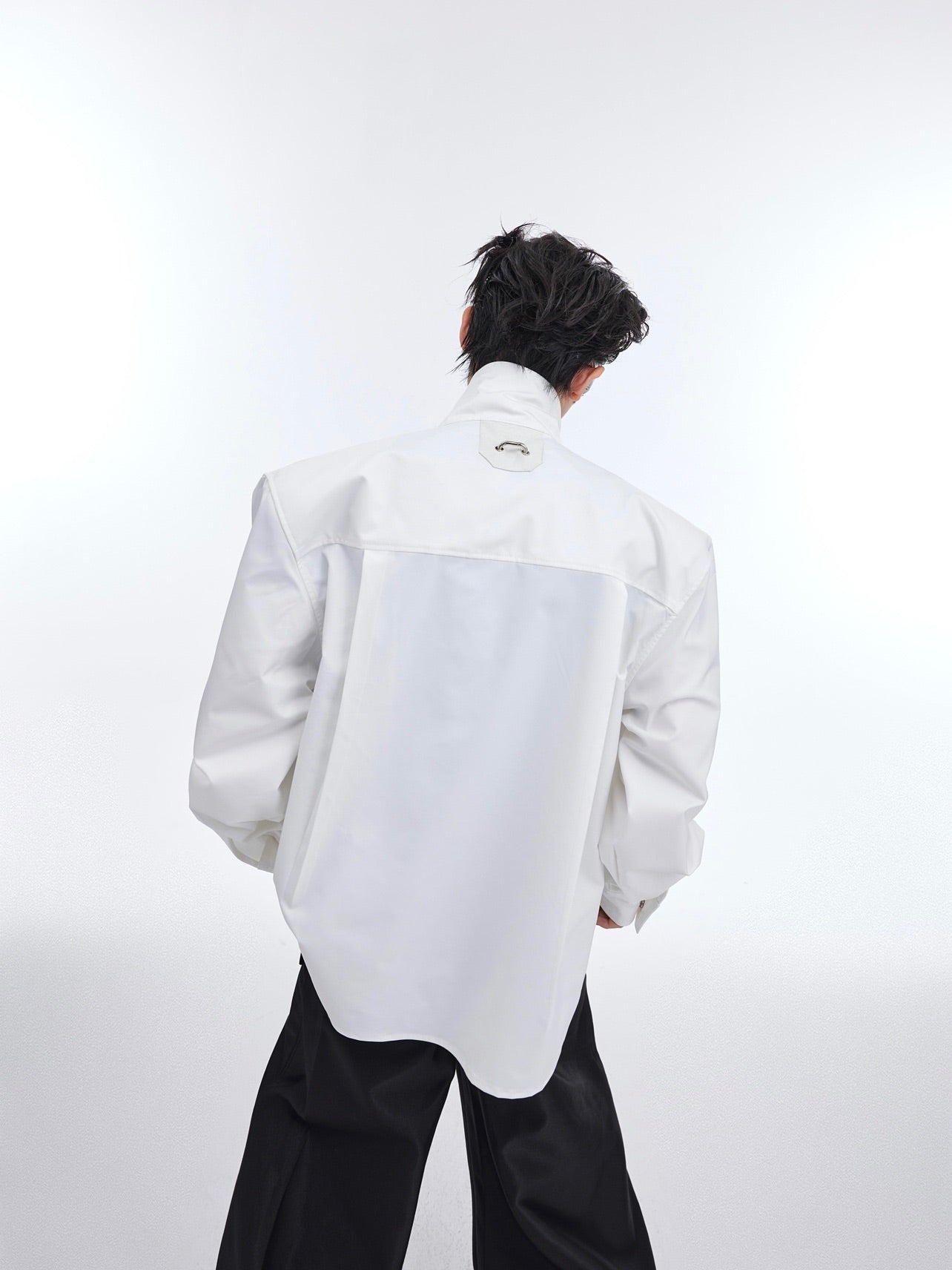 Deconstructed PU Leather Overshirt - Padded Shoulders Metal Accents