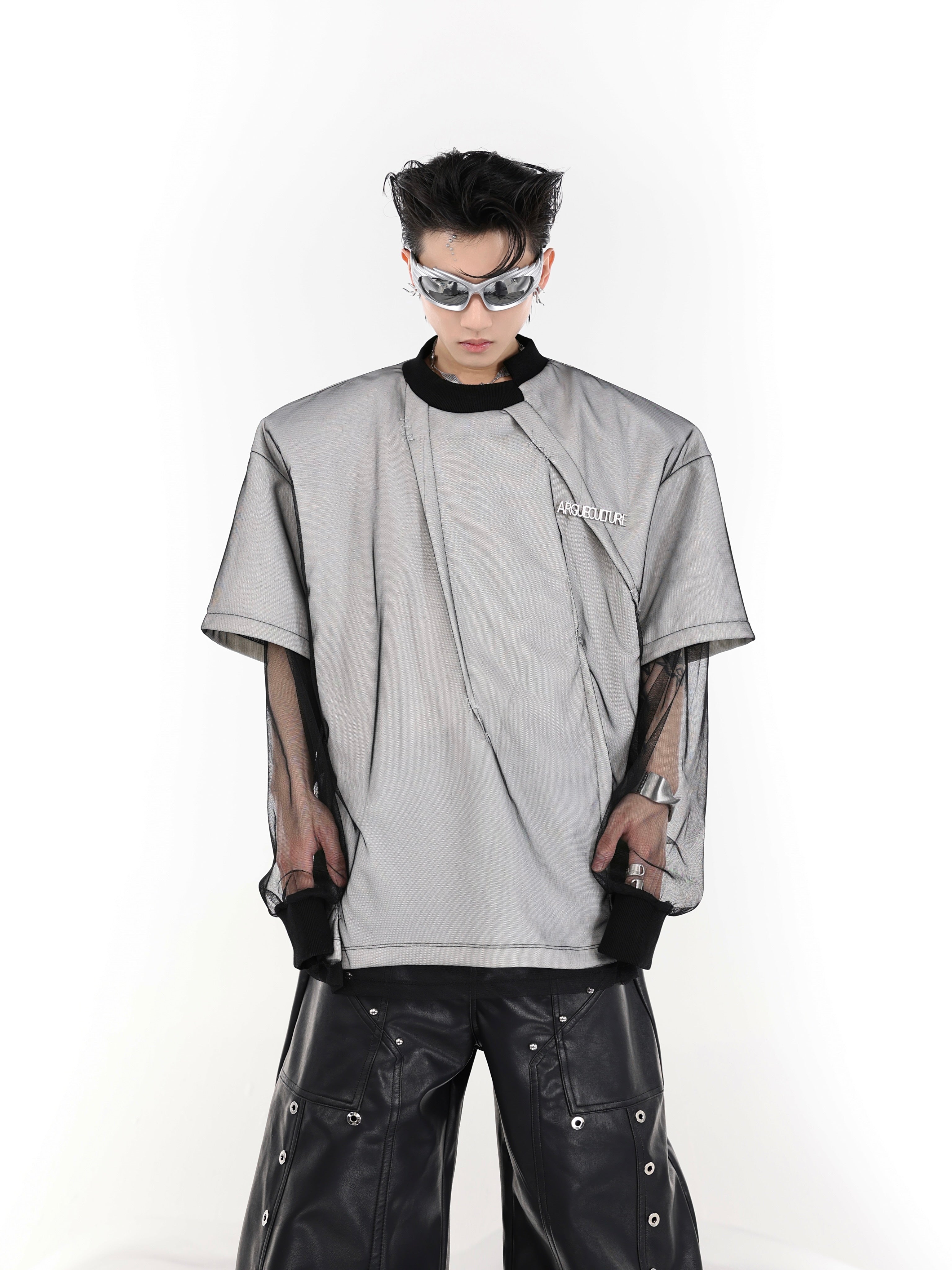 Deconstructed Mesh Layered T-Shirt - Oversized Streetwear T-Shirt