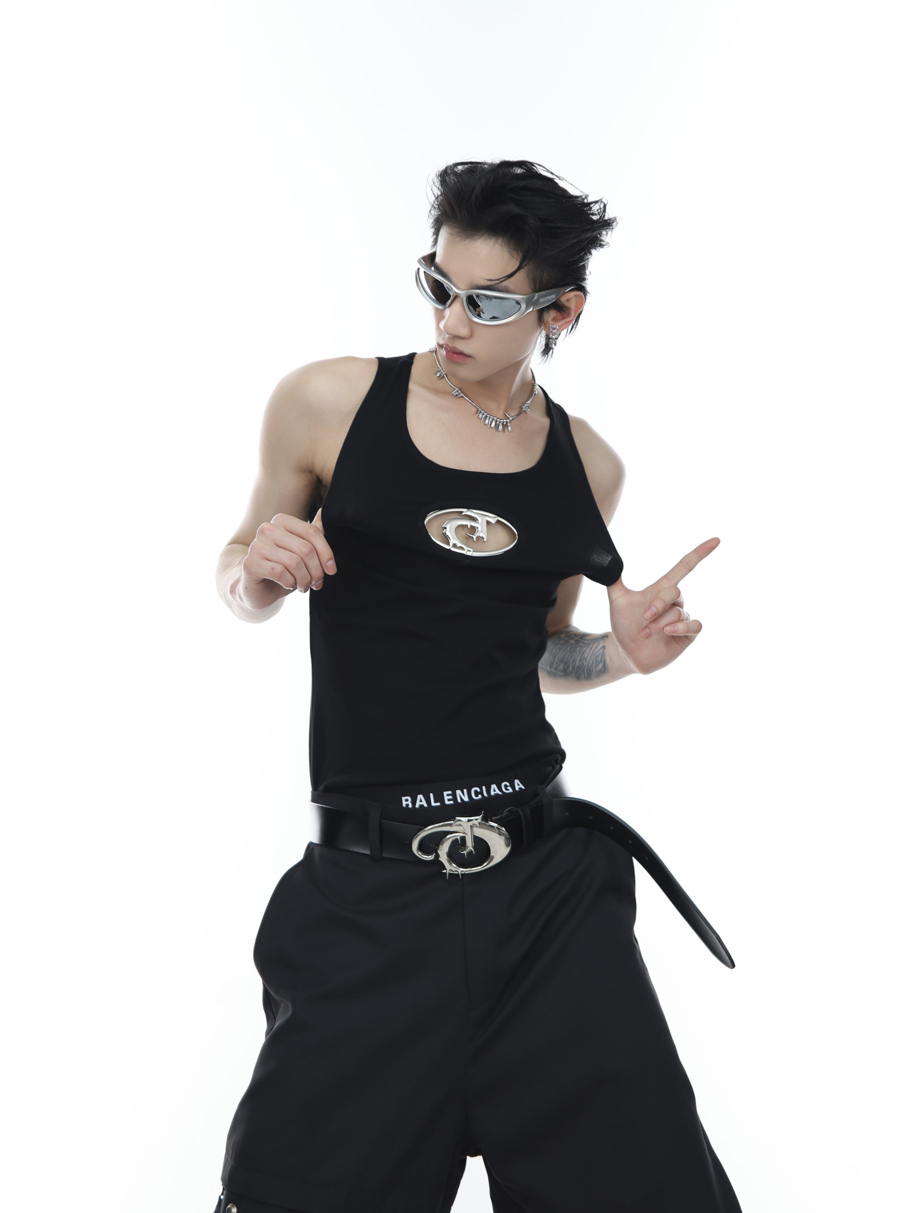 Metal Cutout Sleeveless T-Shirt - Punk Summer Tank with 3D Texture