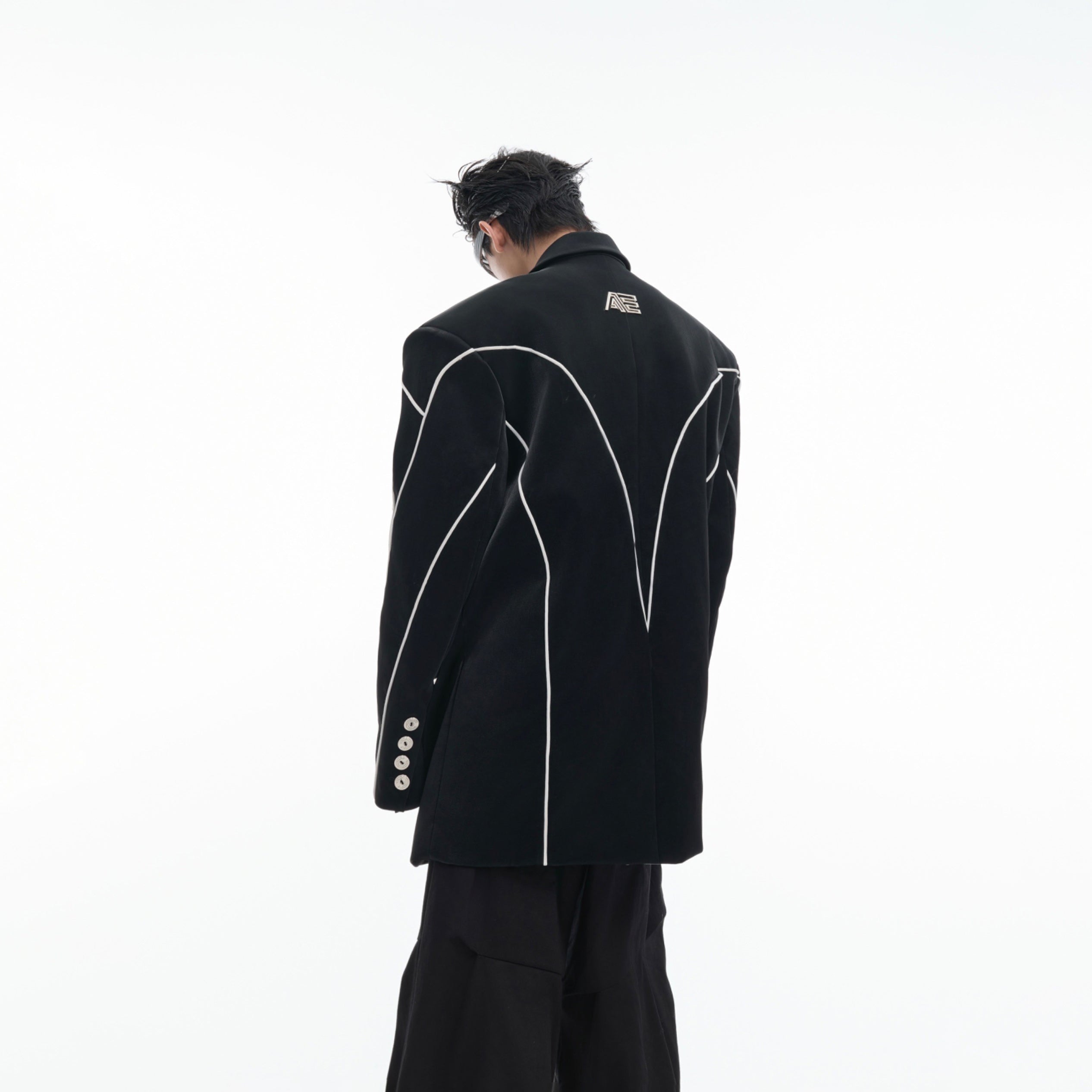 Liquid-Metal PU Leather Shoulder-Pad Blazer - Edgy Streetwear
