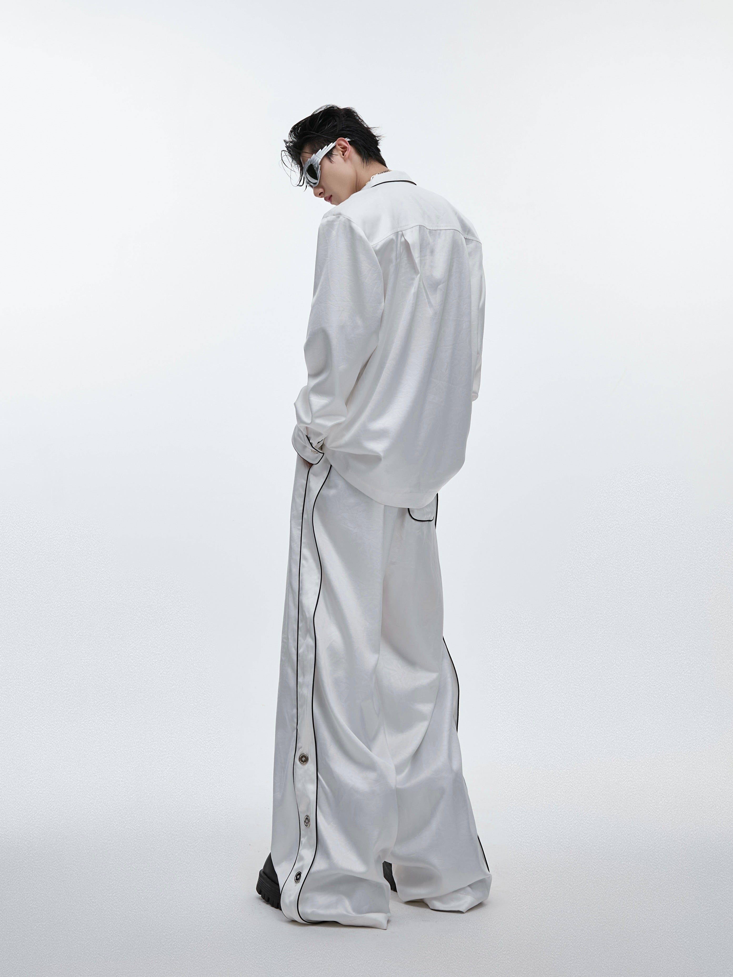 Silk-Satin Padded-Shoulder Loungewear Set - Luxury Sleepwear