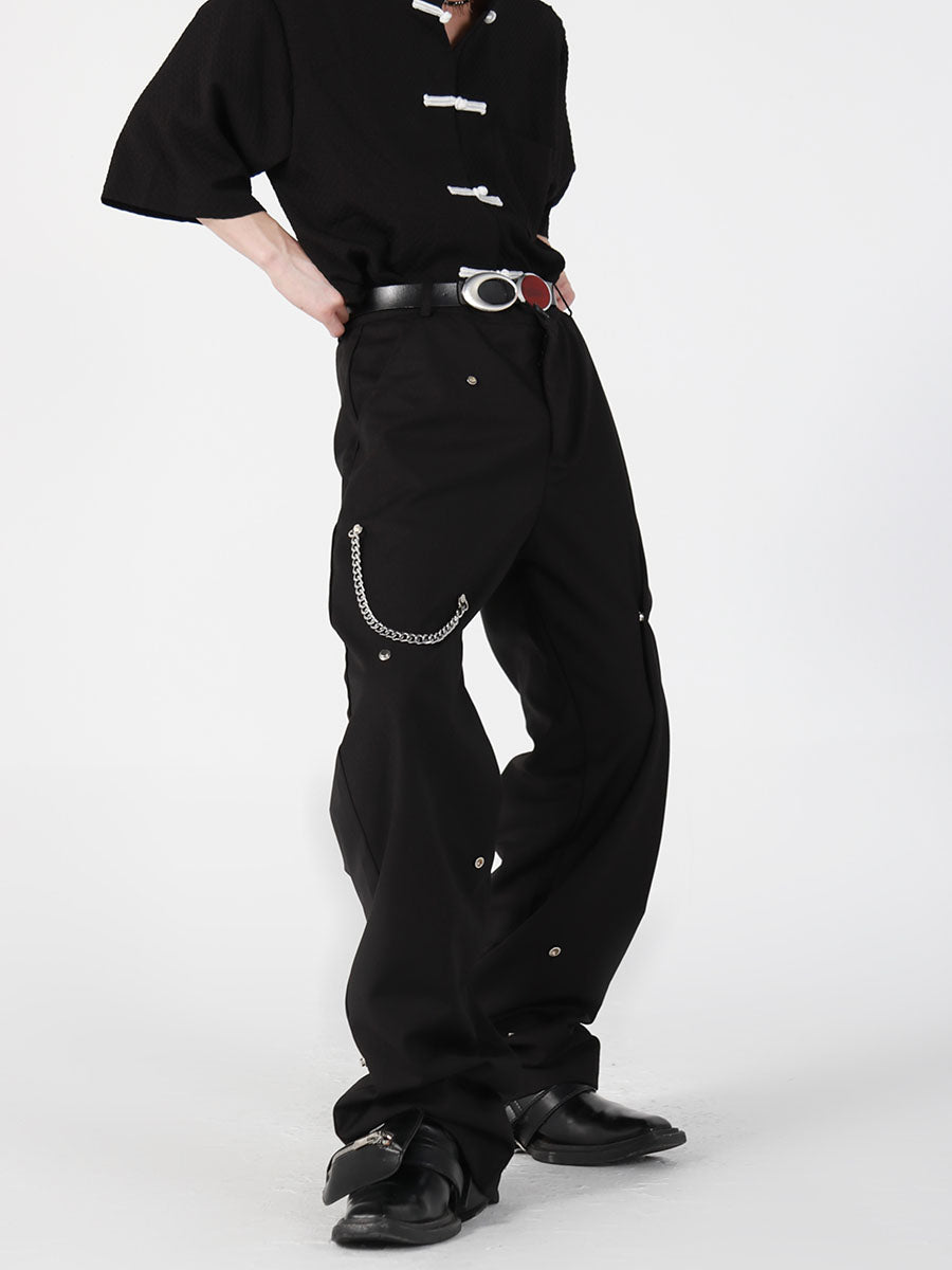 Deconstructed Metal-Button Loose Pants - Streetwear Drop-Crotch Casual Pants