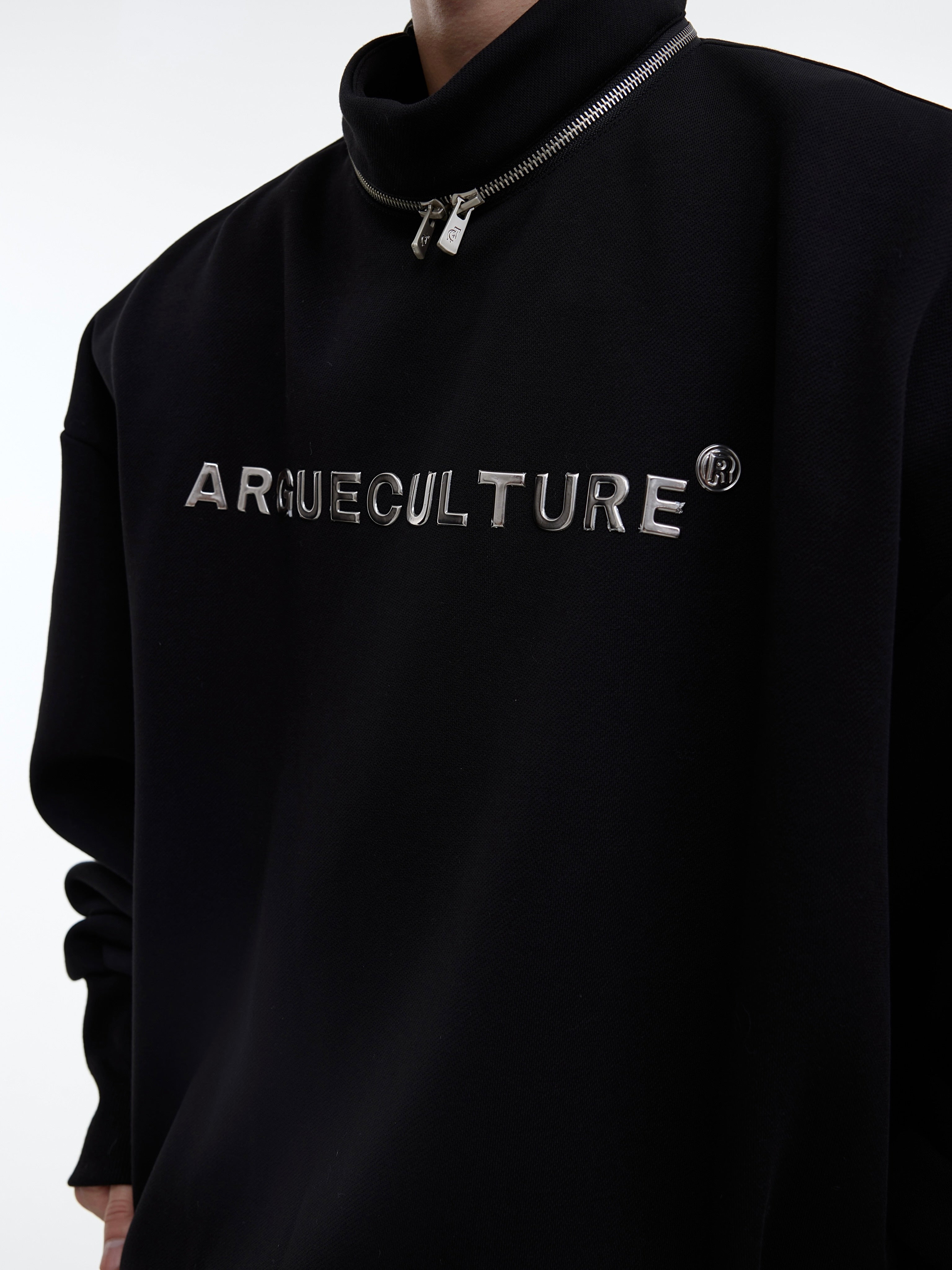 Metal-Zip Stand-Collar Fleece Hoodie - Padded Shoulder Design