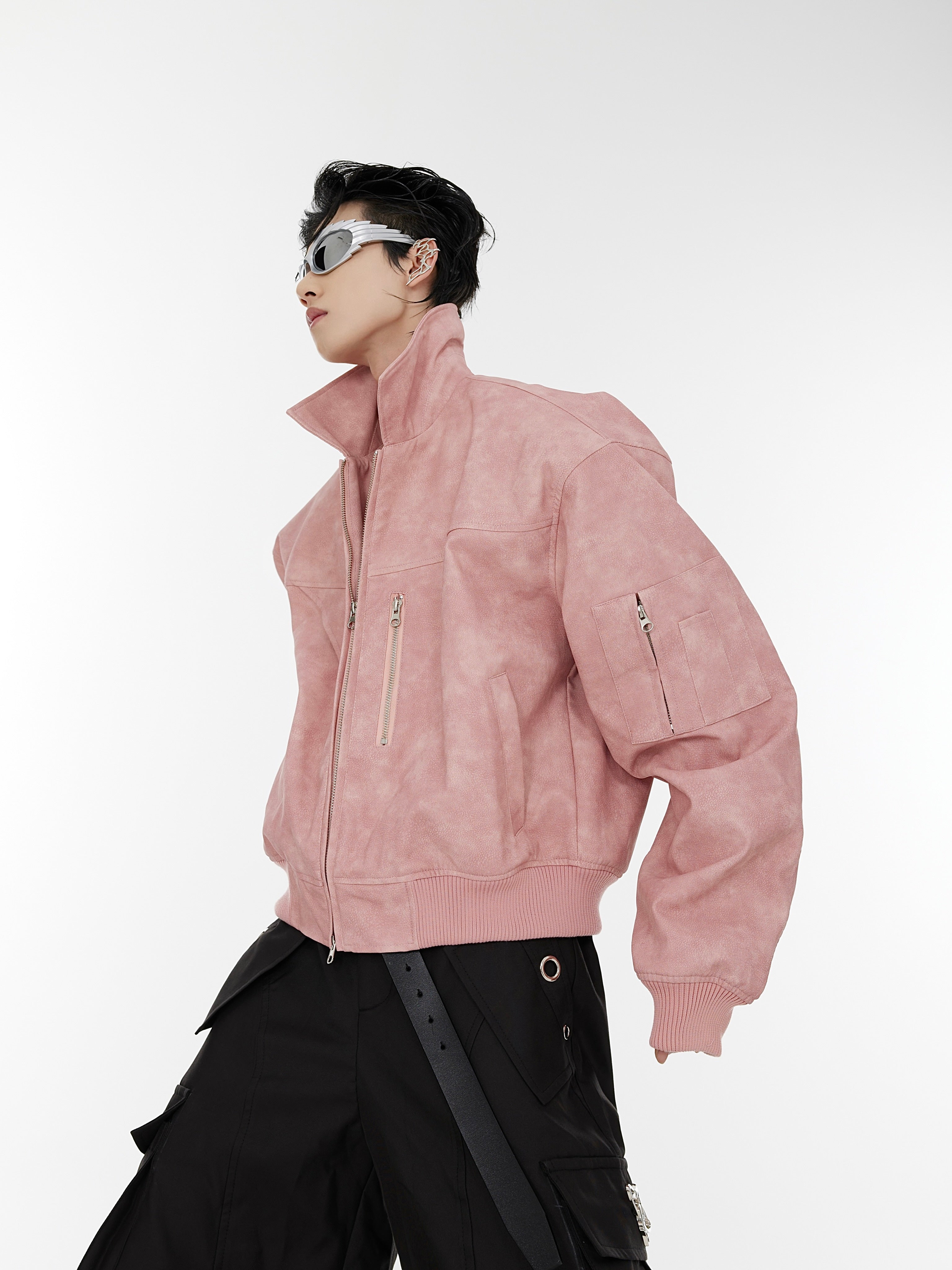 Pink Dot Gradient Cropped Leather Jacket - Shoulder Pads