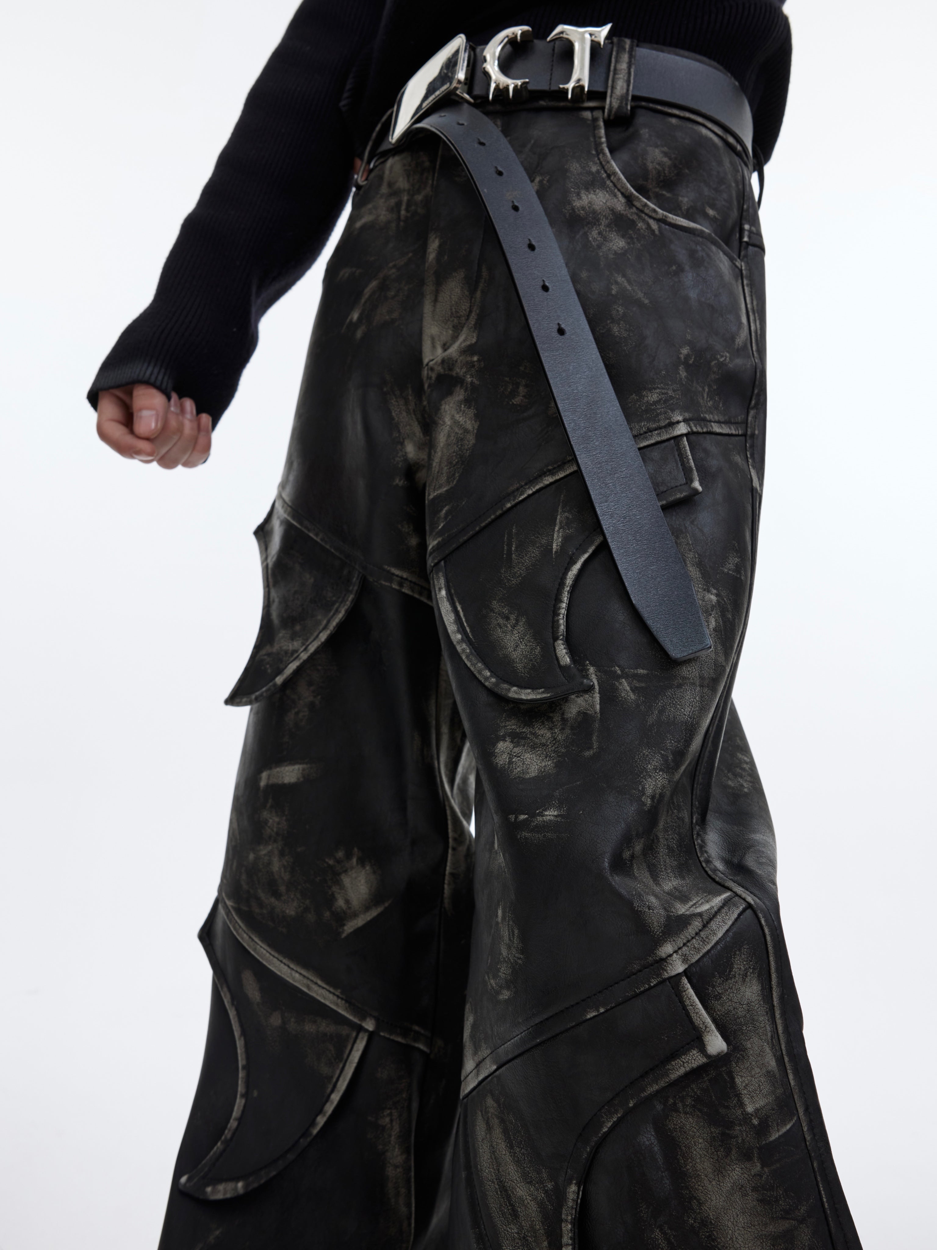 Distressed Deconstructed Leather Pants - Vintage Flared Fit