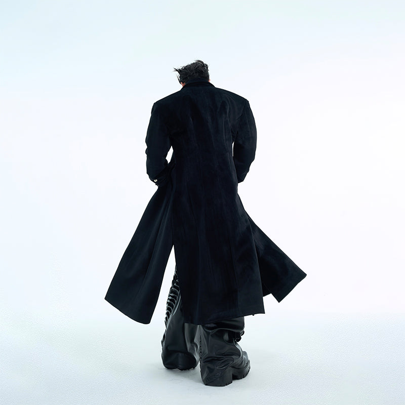 Metal-Button Wool Coat - Thick Velvet Oversized Winter Jacket
