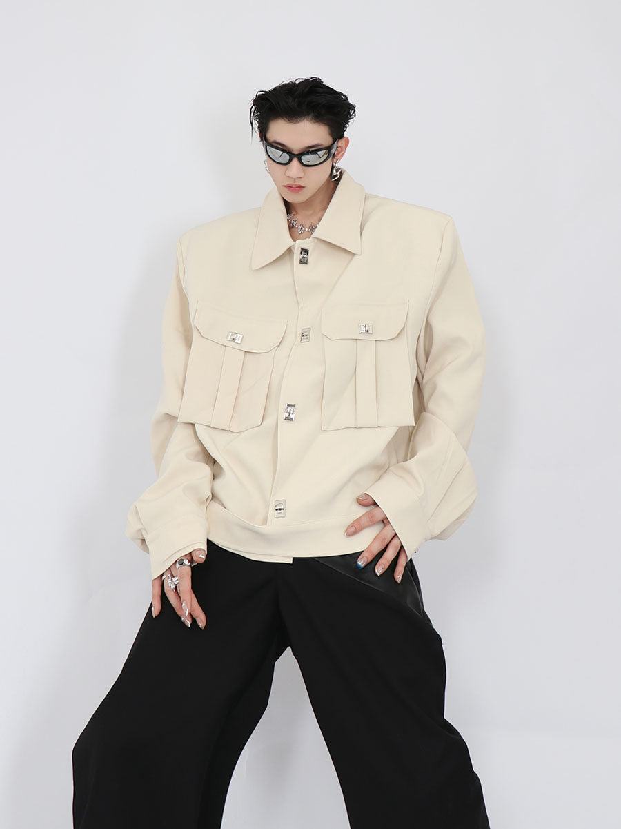 Streetwear Short Puffer Jacket - Metallic Buttons - Oversized Pockets