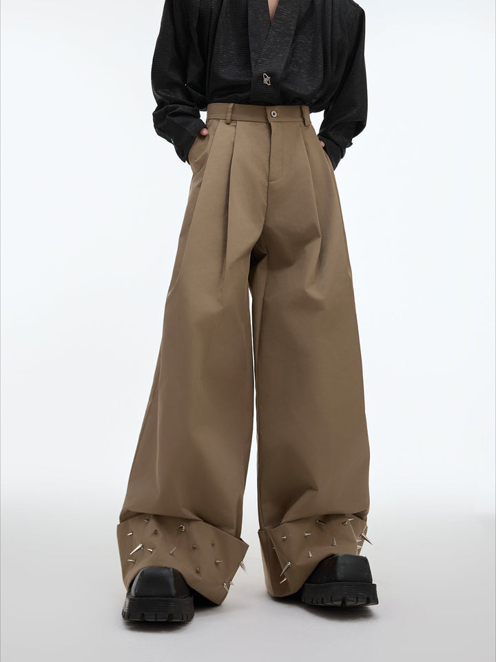 Loose Fit Metal Studded Design Wide-Leg Casual Pants - ArgueCulture