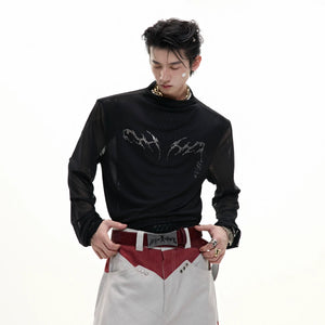 Side view of white breathable mesh tee with 3D graphic