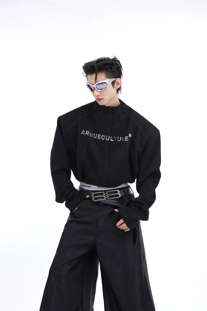 3D Line Padded Shoulder Long Sleeve T - Shirt with Metallic Print Sweatshirt - ArguE CulturE