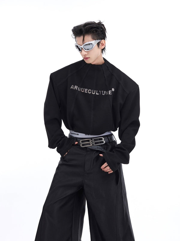 3D Line Padded Shoulder Long Sleeve T - Shirt with Metallic Print Sweatshirt - ArguE CulturE