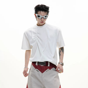 Men's Gray 3D Pleated Deconstructed T-Shirt with Asymmetric Design