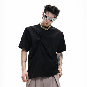 Streetwear Black Deconstructed Tee with 3D Textured Pleats