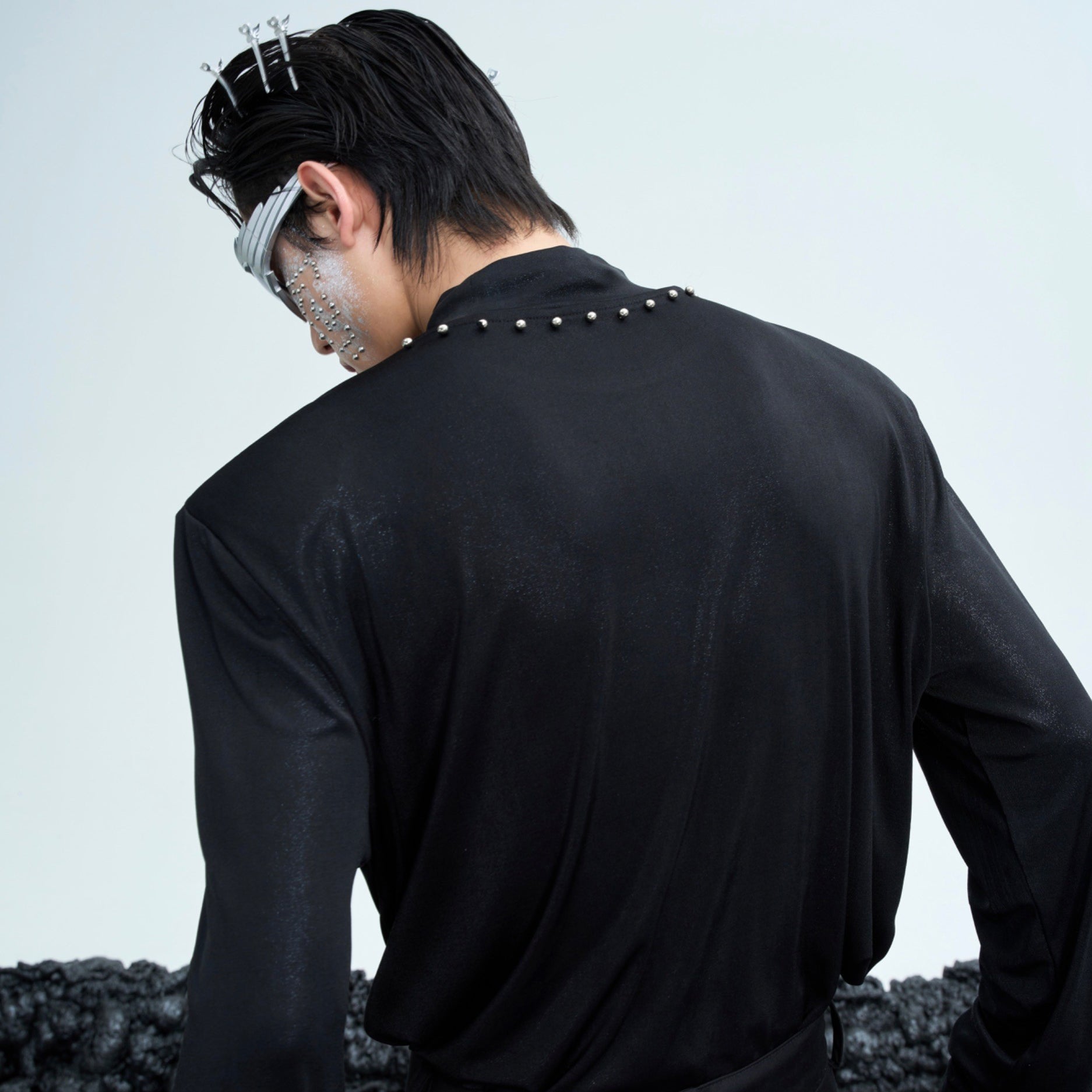 Slim-Fit Stand-Collar T-Shirt with Metallic Logo - Streetwear Essential
