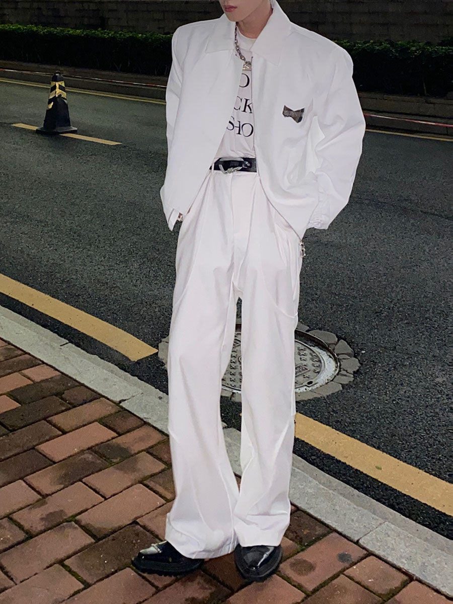 Oversized Shoulder-Pad Jacket - Streetwear Short Coat Men