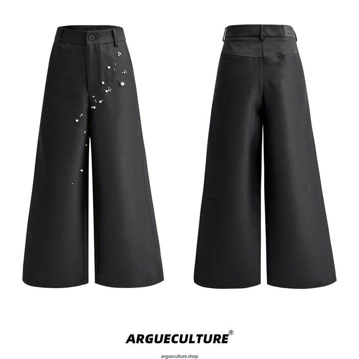 Matte Wide-Leg Pants with Pearl Accents Elegant Design - ArgueCulture