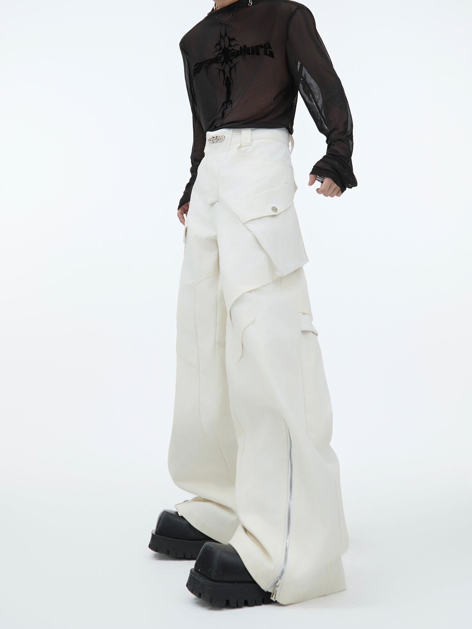 Faux Leather Panel Cargo Pants with Metal Accents - ArgueCulture