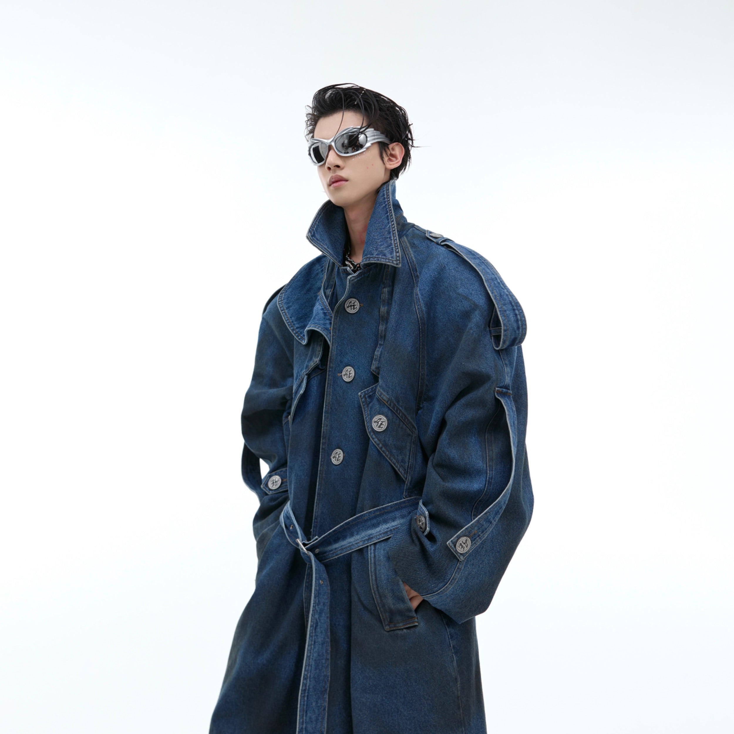 Vintage-Wash Deconstructed Denim Coat - Oversized Streetwear Jacket