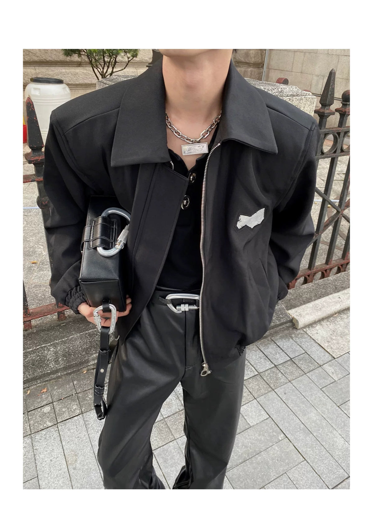 Unisex Cropped Oversized Zip Jacket with Metal Details - description image 9
