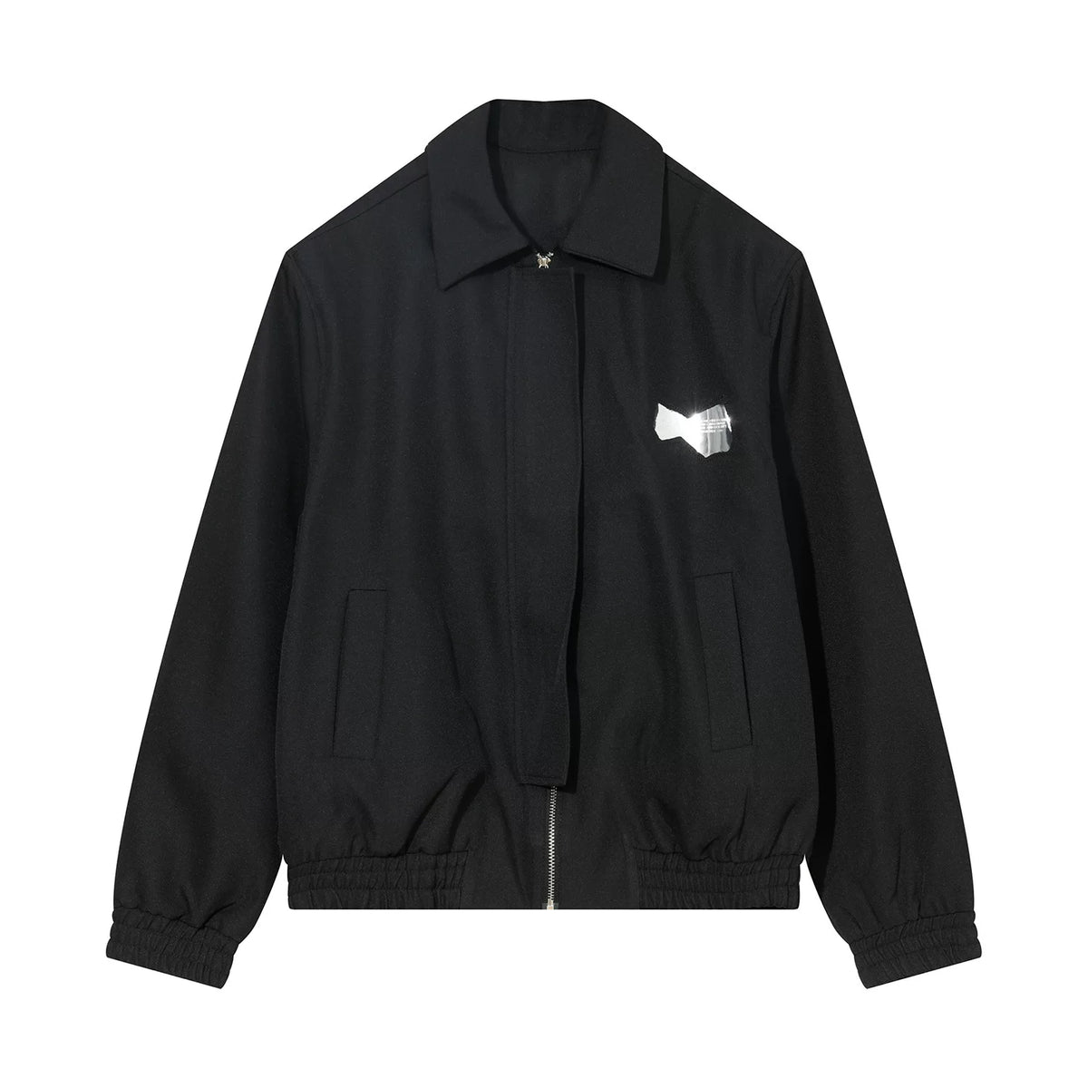 Unisex Cropped Oversized Zip Jacket with Metal Details - Black