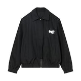Unisex Cropped Oversized Zip Jacket with Metal Details - Black