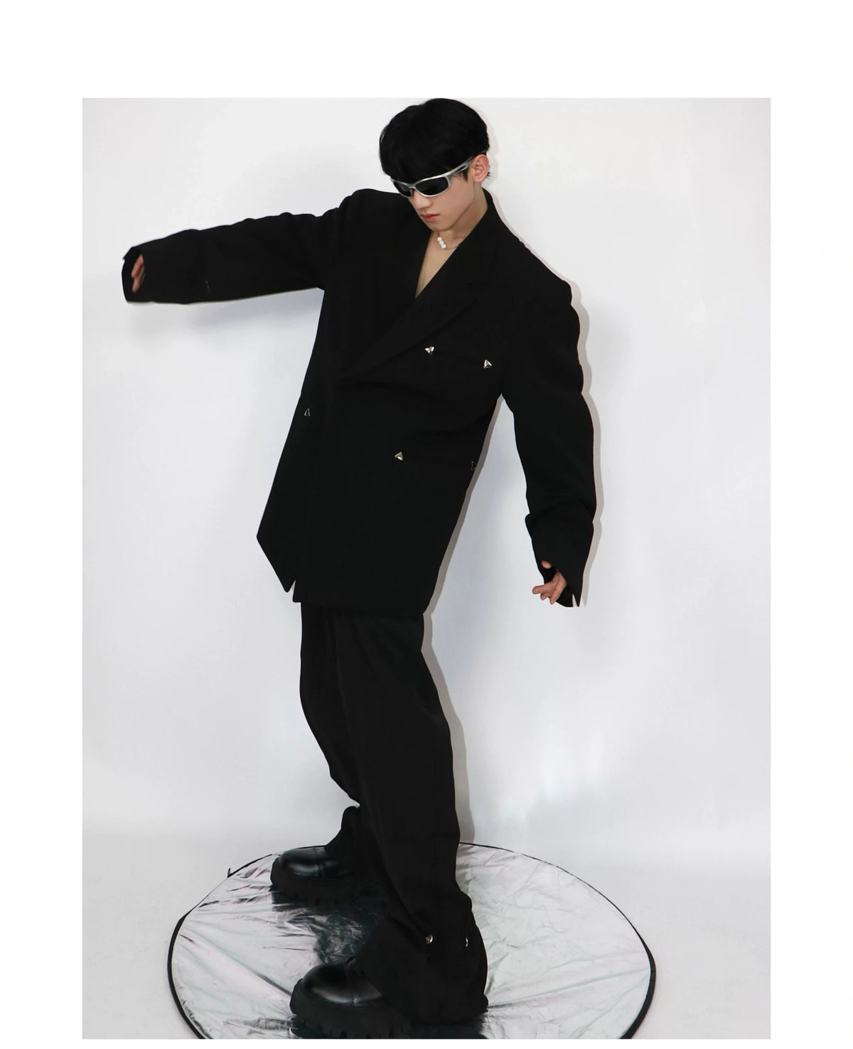 Relaxed Black Double-Breasted Blazer | Streetwear Jacket - description image 9
