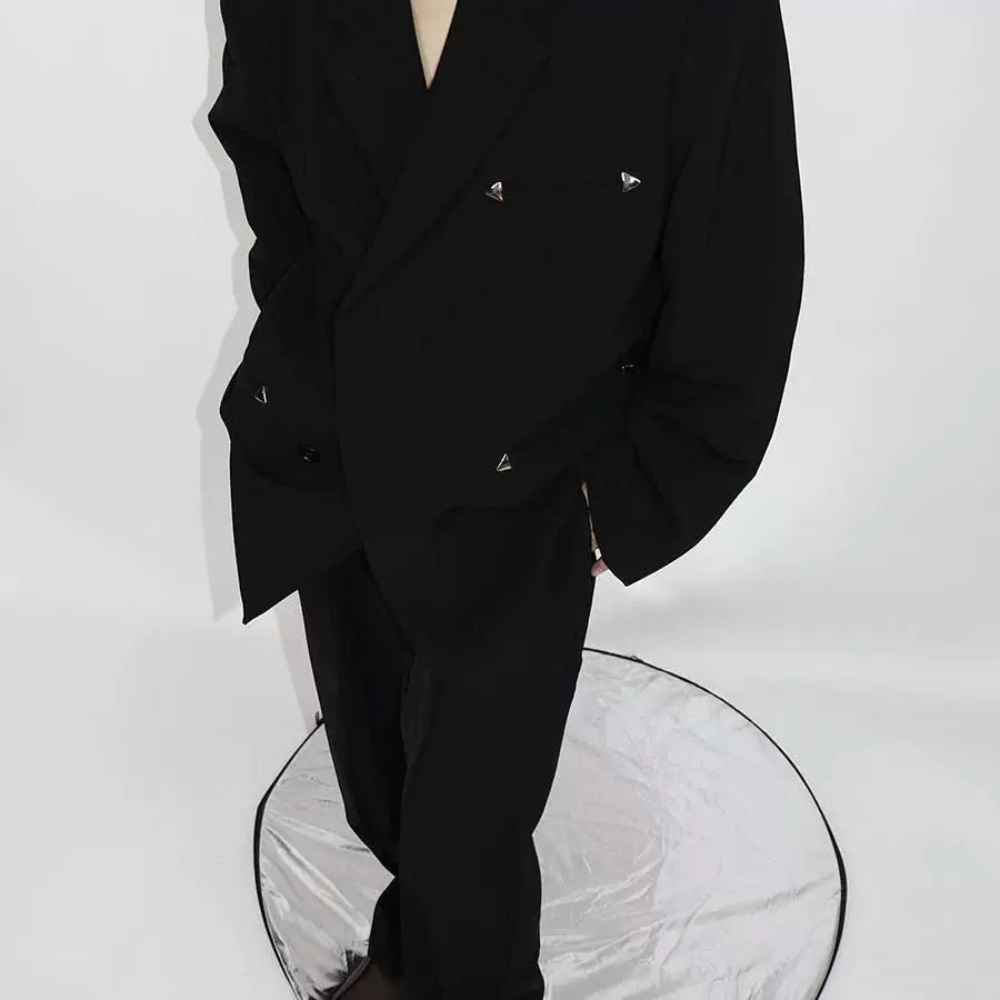 Relaxed Black Double-Breasted Blazer | Streetwear Jacket - main image 1