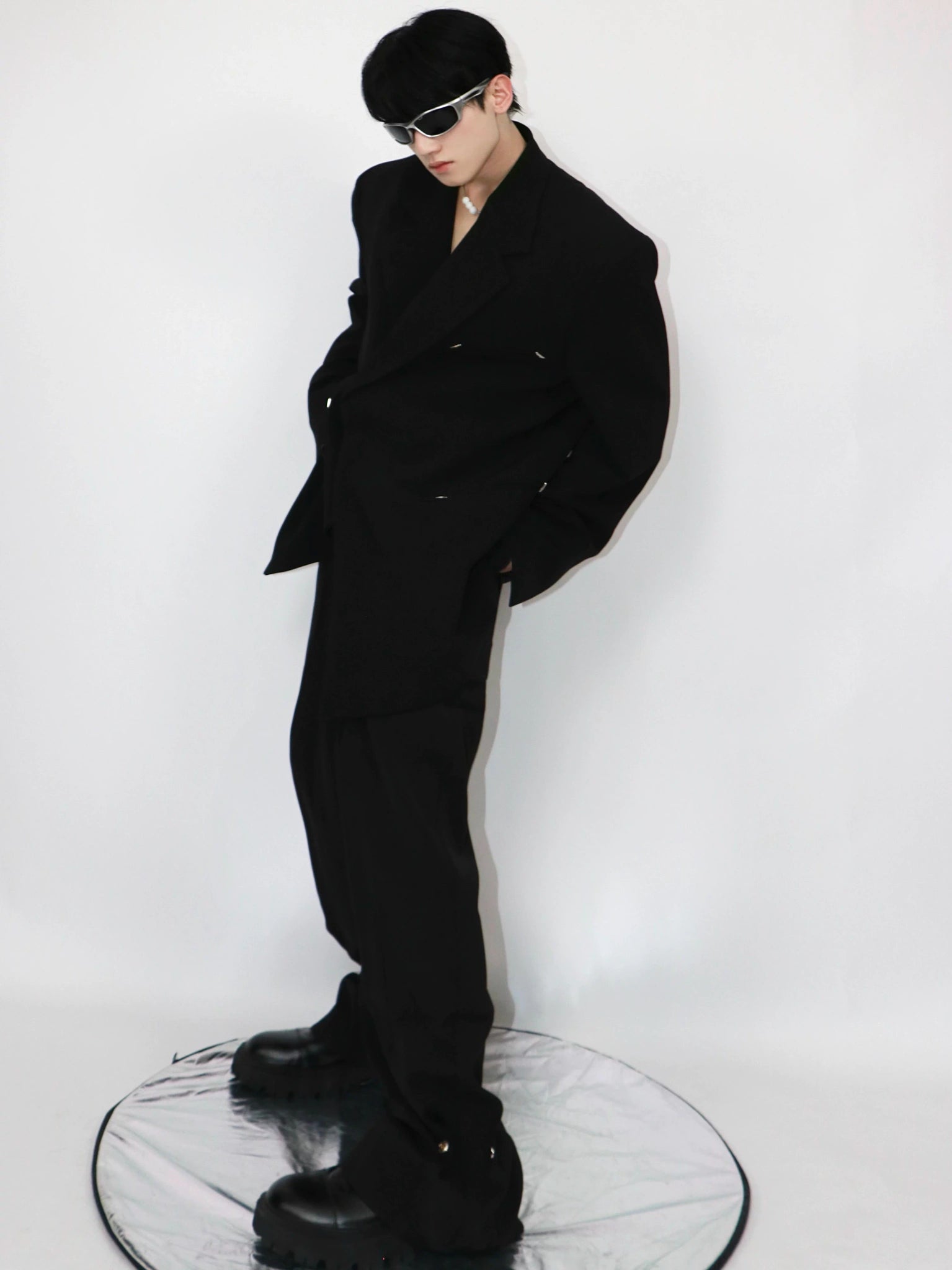 Relaxed Black Double-Breasted Blazer | Streetwear Jacket - main image 3