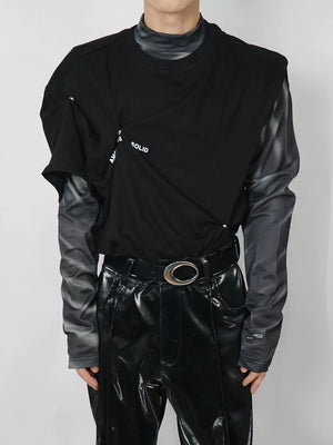 Reflective Mock-Neck Long-Sleeve Tee in Black - main image 2