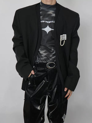 Reflective Mock-Neck Long-Sleeve Tee in Black - main image 4