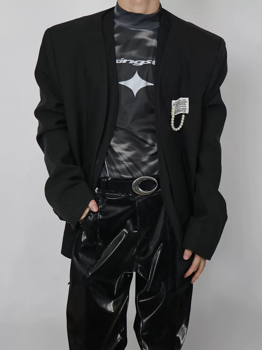 Reflective Mock-Neck Long-Sleeve Tee in Black - main image 4