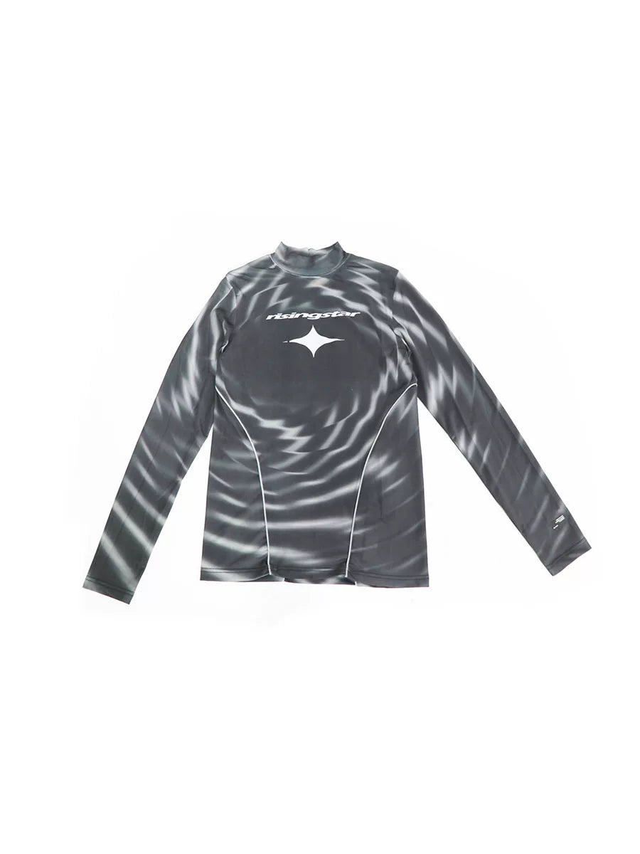 Reflective Mock-Neck Long-Sleeve Tee in Black - main image 5