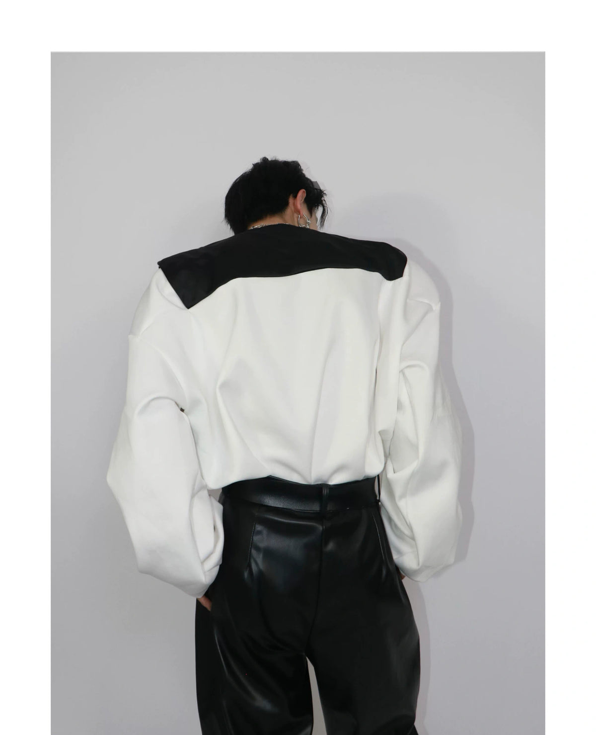 Black White Layered Faux-Two-Piece Long-Sleeve Tee - description image 3