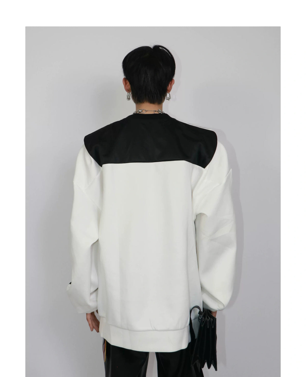 Black White Layered Faux-Two-Piece Long-Sleeve Tee - description image 4