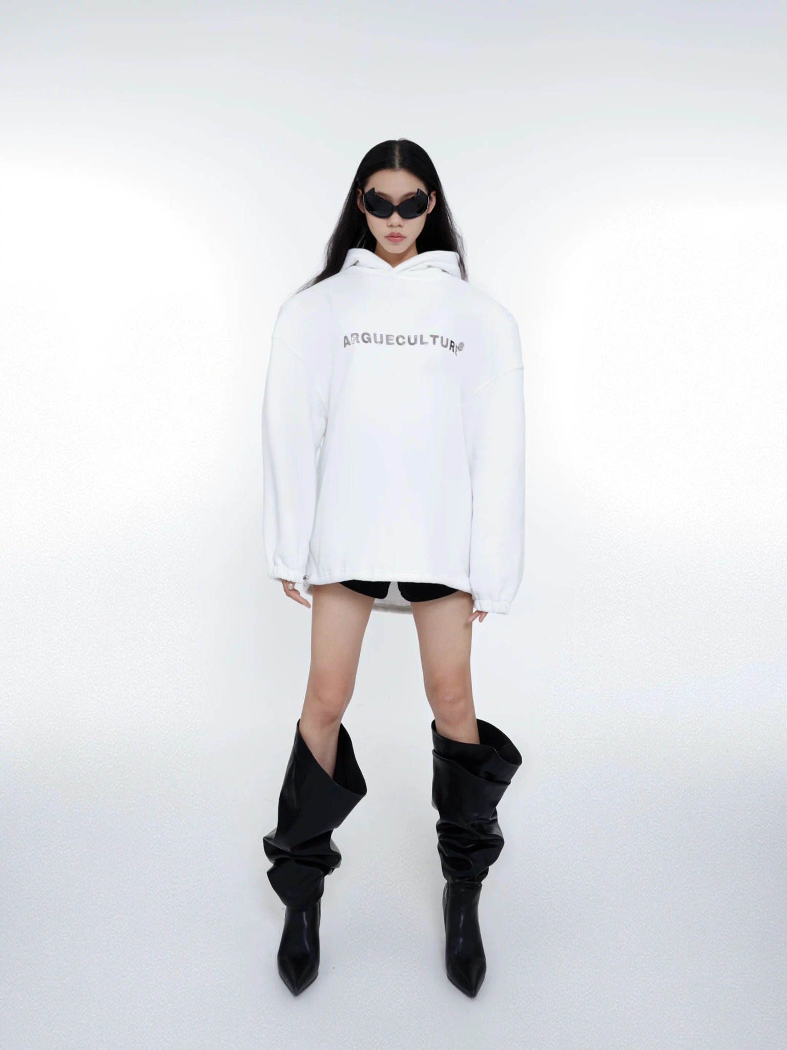 Metal Logo Fleece Hoodie | Relaxed Unisex Streetwear - White