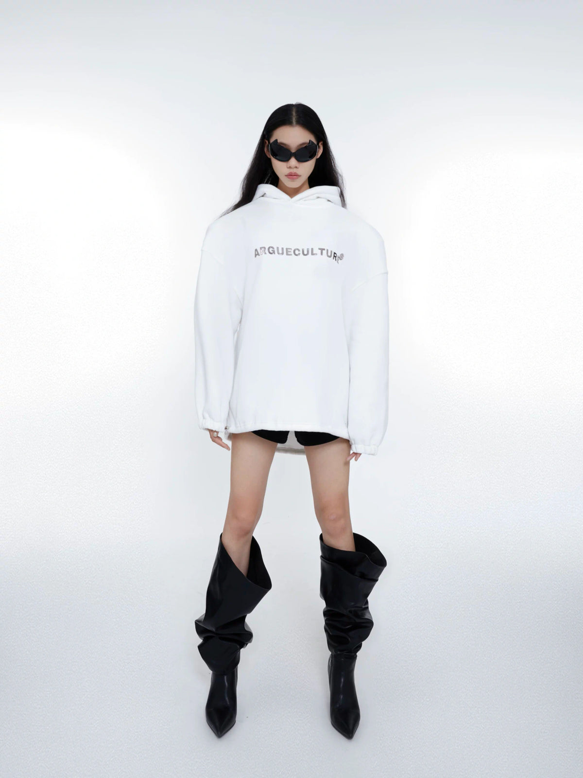 Metal Logo Fleece Hoodie | Relaxed Unisex Streetwear - White