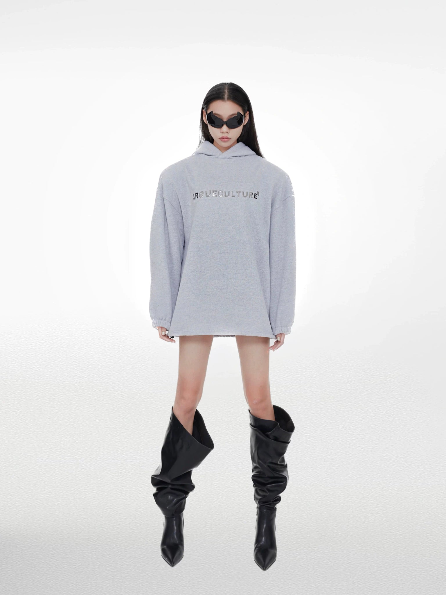 Metal Logo Fleece Hoodie | Relaxed Unisex Streetwear - Gray