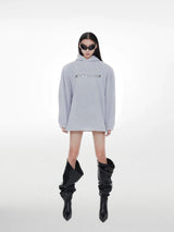 Metal Logo Fleece Hoodie | Relaxed Unisex Streetwear - Gray
