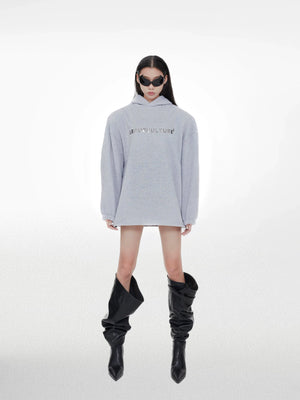 Metal Logo Fleece Hoodie | Relaxed Unisex Streetwear - Gray